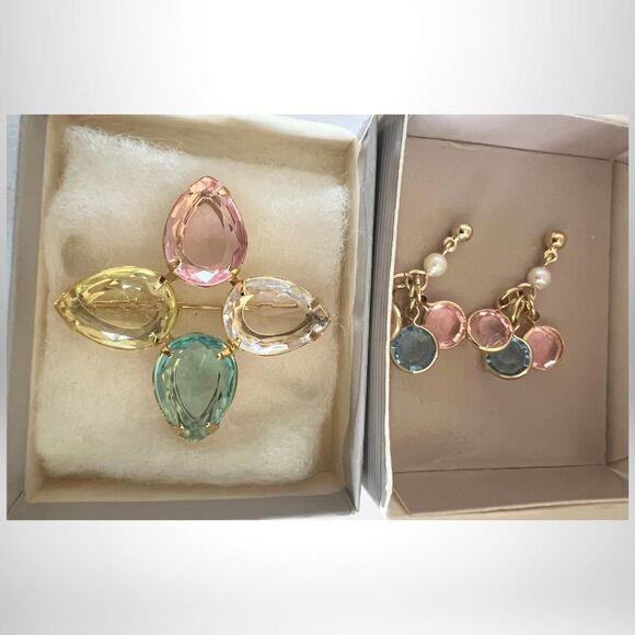 Vintage Pastel Hues Earrings and Accent Brooch Avon Exclusive - Signed - NIB - Picture 6 of 7
